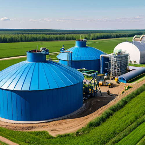 Biofuel Production in Rural Russia**

"A modern biogas plant on a Russian farm, fully clothed workers monitoring the process of converting agricultural waste into biofuel, fields in the background, appropriate attire, safe for work, perfect anatomy, natural proportions, professional photography, high quality, bright sunny day, showcasing sustainable energy."
**