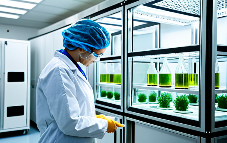 바이오제약 생산 공정 - Bioreactor Cultivation**

"A scientist in a cleanroom environment, observing cells growing in a larg...
