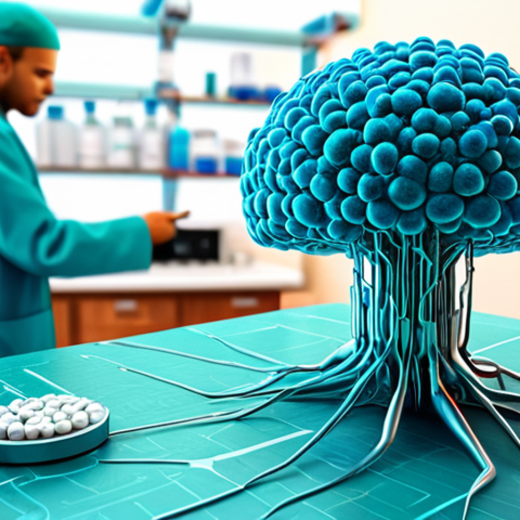 의료용 나노로봇 기술 - Targeted Drug Delivery**

"A microscopic view of nanorobots delivering medication directly to cancer...