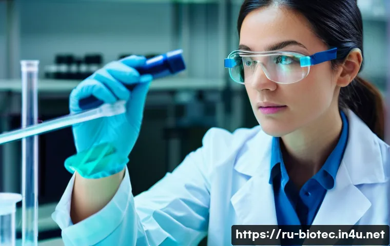 세포 배양 및 생리학 - **Prompt:** A bright, sterile laboratory environment. A female scientist in a lab coat and safety gl...