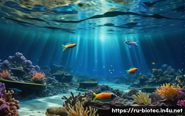 합성 생물학과 환경 문제 해결 - **Prompt: Microbial Environmental Cleanup**
    "A highly detailed and realistic image portraying a ...