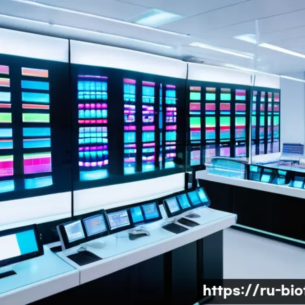 포스트게놈 시대 연구 방향 - A high-tech genomics laboratory scene showcasing next-generation DNA sequencing technology in action...