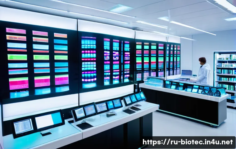 포스트게놈 시대 연구 방향 - A high-tech genomics laboratory scene showcasing next-generation DNA sequencing technology in action...